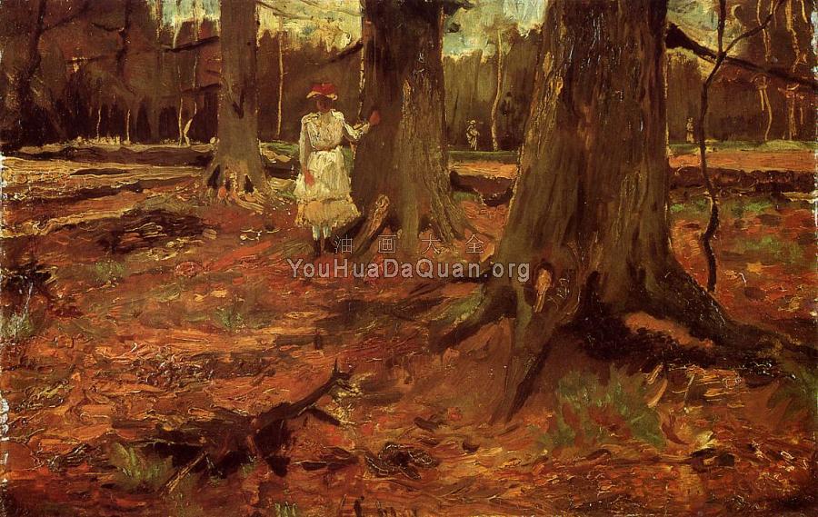 林中穿白衣的女孩 - 文森特·威廉·梵高